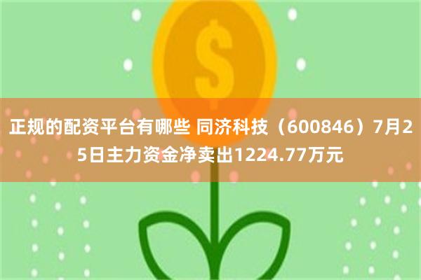 正规的配资平台有哪些 同济科技（600846）7月25日主力资金净卖出1224.77万元
