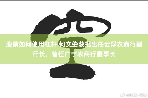 股票如何使用杠杆 何文肇获批出任云浮农商行副行长，曾任广宁农商行董事长